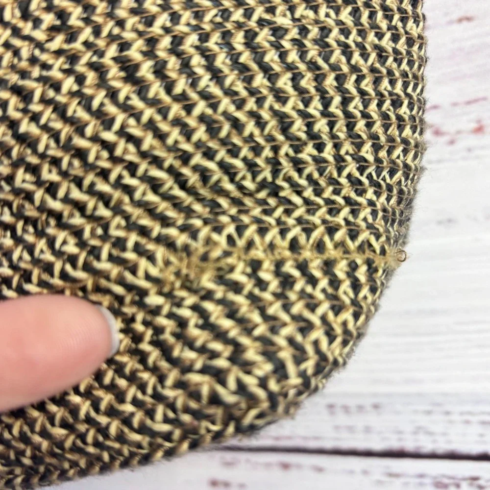 Orvis Woven Straw Hobo Shoulder Bag Black Tan Paper Blend Top Zip 1004564‎ 1P5